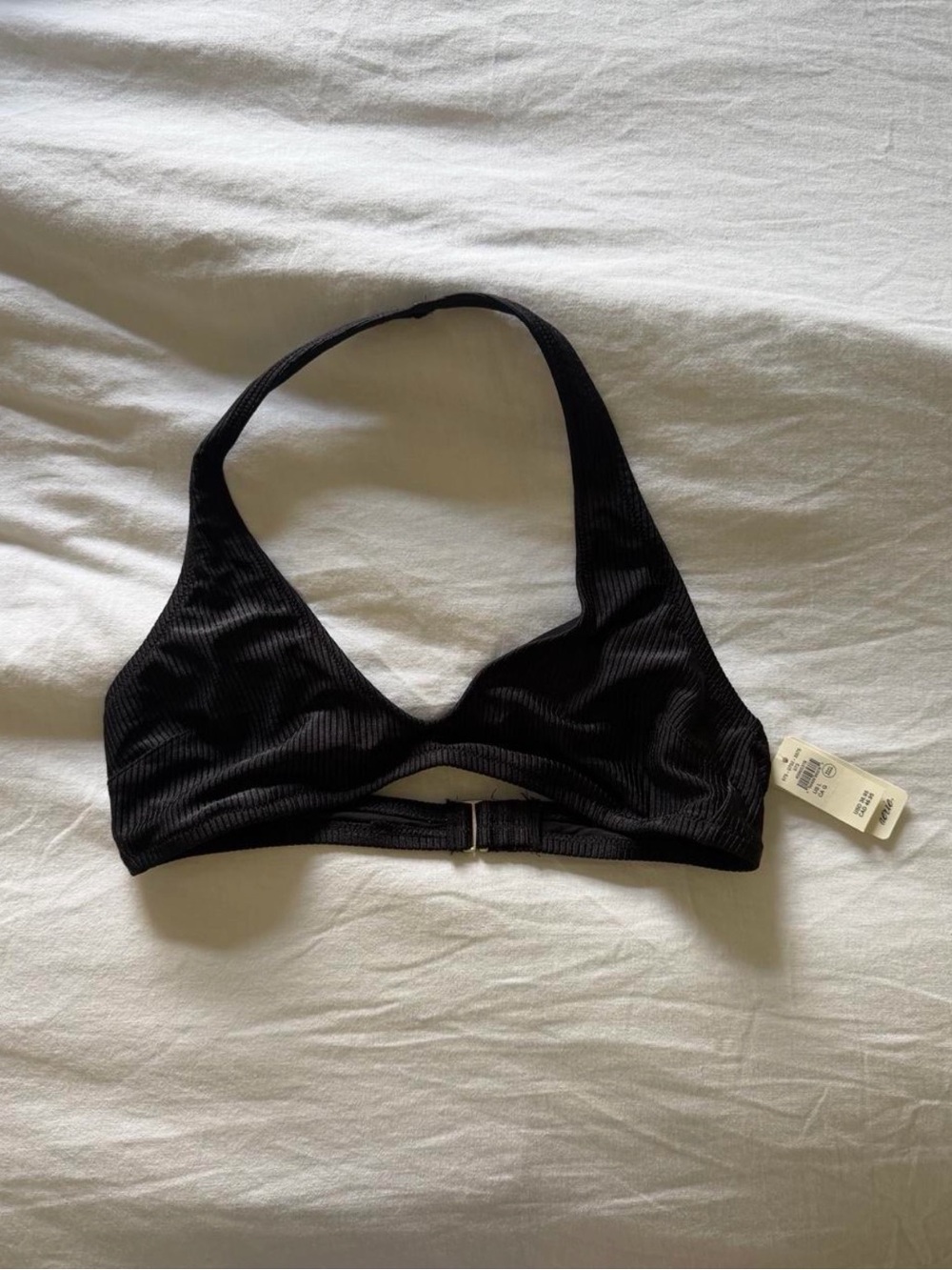 Aerie Black Ribbed Halter swim top